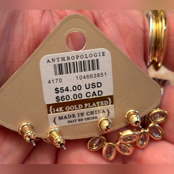 Anthropologie Crystal Fete Earrings GOLD Set of 2. NWT - Picture 4 of 4
